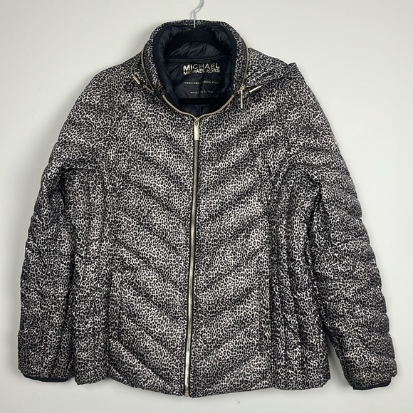 Michael Kors Leopard Print Packable Down Jacket / SZ‎ L - Picture 1 of 14